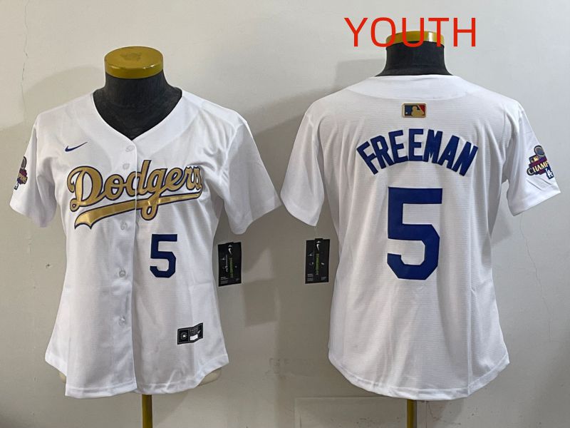 Youth Los Angeles Dodgers #5 Freeman White Champion edition Nike MLB Jersey style 004